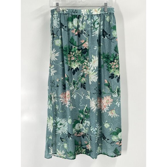 H&M Maxi Skirt Pull On Blue Green Floral Beachy Resort Sz M - Picture 3 of 3